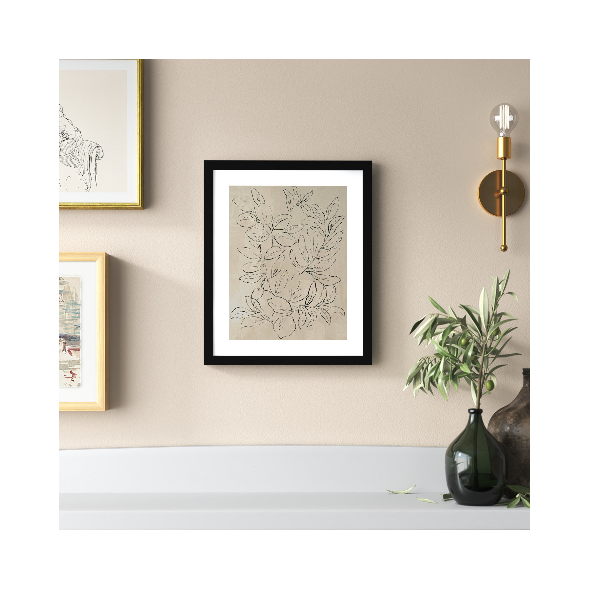 Outlined Leaves II by Asia Jensen, 17.5" H x 14.25" W, Black