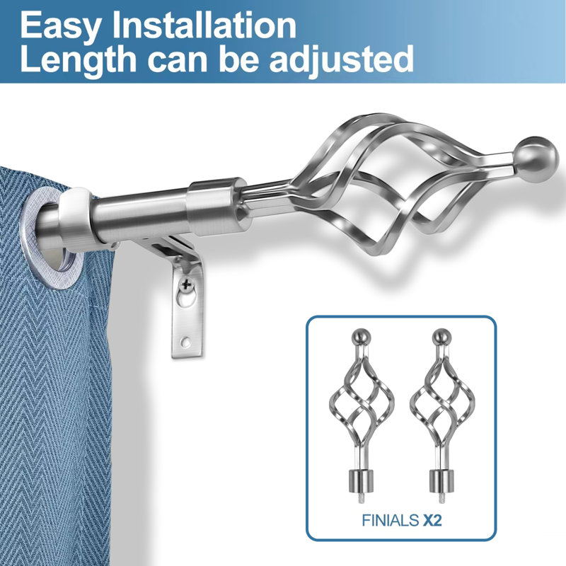 Tringle à rideaux simple réglable 0,75 po Valmar, H 1 po x l 84 po x P 1 po, Acier brossé