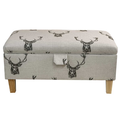 69.85 cm W Cotton Rectangle Animal Print Footstool with Storage