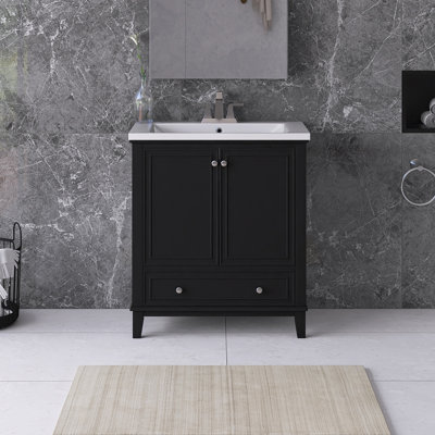 30'' Freestanding Single Sink Bathroom Vanity with Ceramic Top