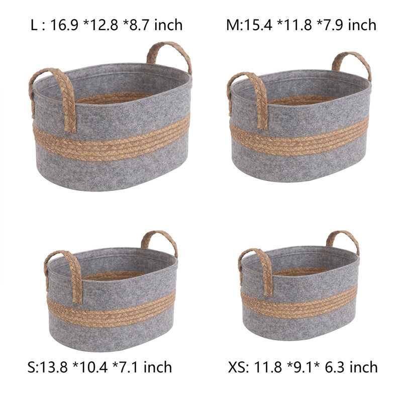 Woven Storage Baskets With Handles Set Of 4 Decorative Bins
