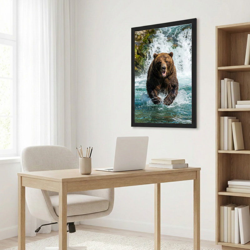 Toile noire encadrée en bois noir pour le salon, la chambre à coucher, le bureau ou le vestibule - décoration murale décorative avec eau d'ours
