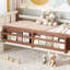 Lit simple pour enfants en bois massif avec bibliothèques de rangement, garde-corps et escaliers, sans sommier, beige-1122731377-1122731383