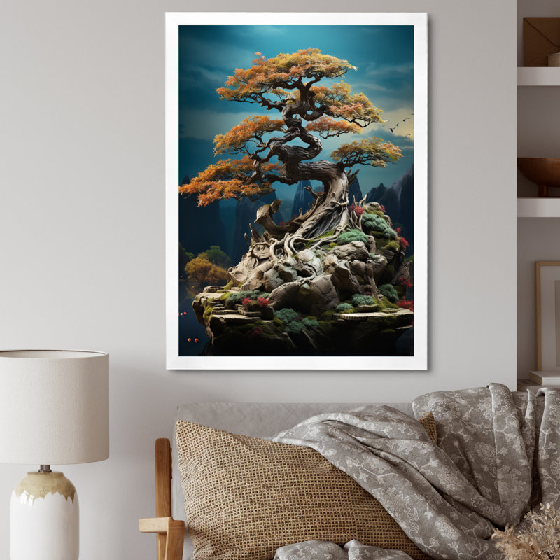 Tranquillo, art asiatique, Bonsaïs, sagesse - impression, H 32 po x l 24 po x P 1 po, Cadre photo blanc