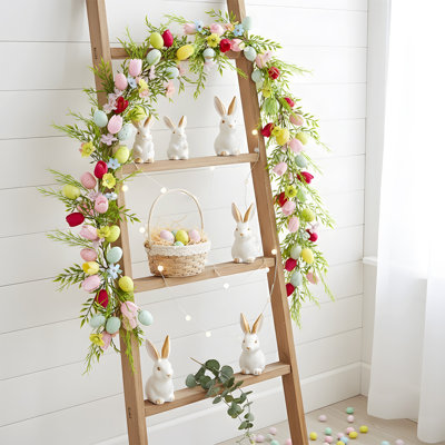 Décorations pour guirlandes de baies de 5,9 pi de fleurs avec œufs de Pâques et guirlandes de vignes florales pour cheminée, manteau, table et intérieur