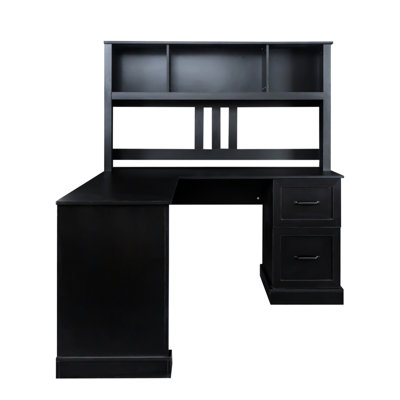 Bureau d'ordinateur pour le bureau à domicile, beaucoup de rangement, 2 tablettes, 2 grands tiroirs, comptoir imperméable, vaste bureau avec rangement, options abondantes, surface lisse, bureau
