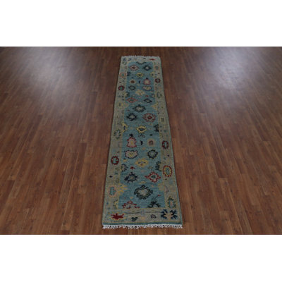 Light Blue Oushak Indian Runner Rug 2x10
