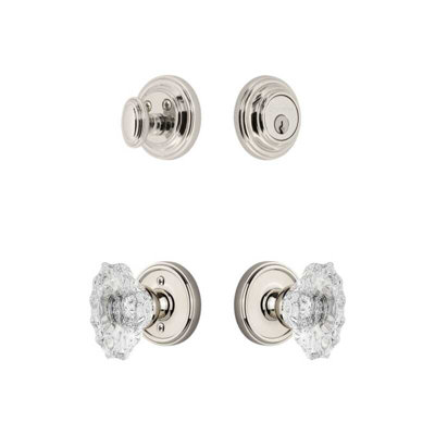 Ensemble de rosette Grandeur Georgetown avec poignée en cristal Biarritz en nickel poli