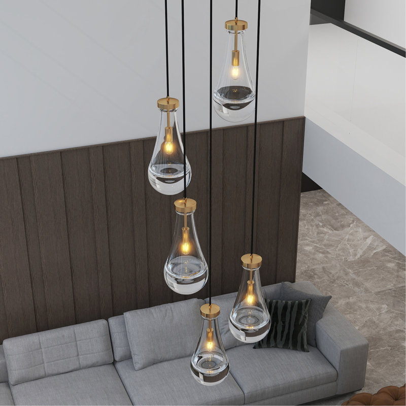 Luminaire suspendu en grappe à 5 lumières, lustres de plafond hauts en laiton réglables, lustre de salon, lustres de vestibule, luminaires suspendus Stairwell, ampoule E12 non incluse