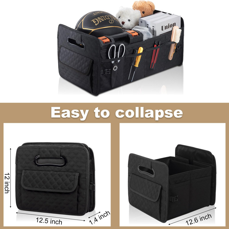 Car Trunk Organizer For SUV, Car Storage Organizer Collapsible Multi Compartment Container Box, Adjustable Car Accessories, Large Black