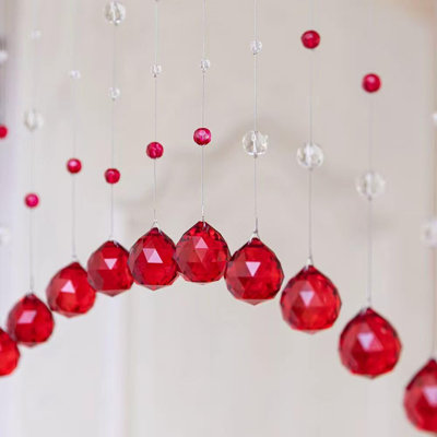 Rideau de 20 rangées de perles de cristal, rideau de porte cintrée, séparateur de pièce suspendu, idéal pour la maison, un café, une chambre ou un restaurant. (Rouge rubis)