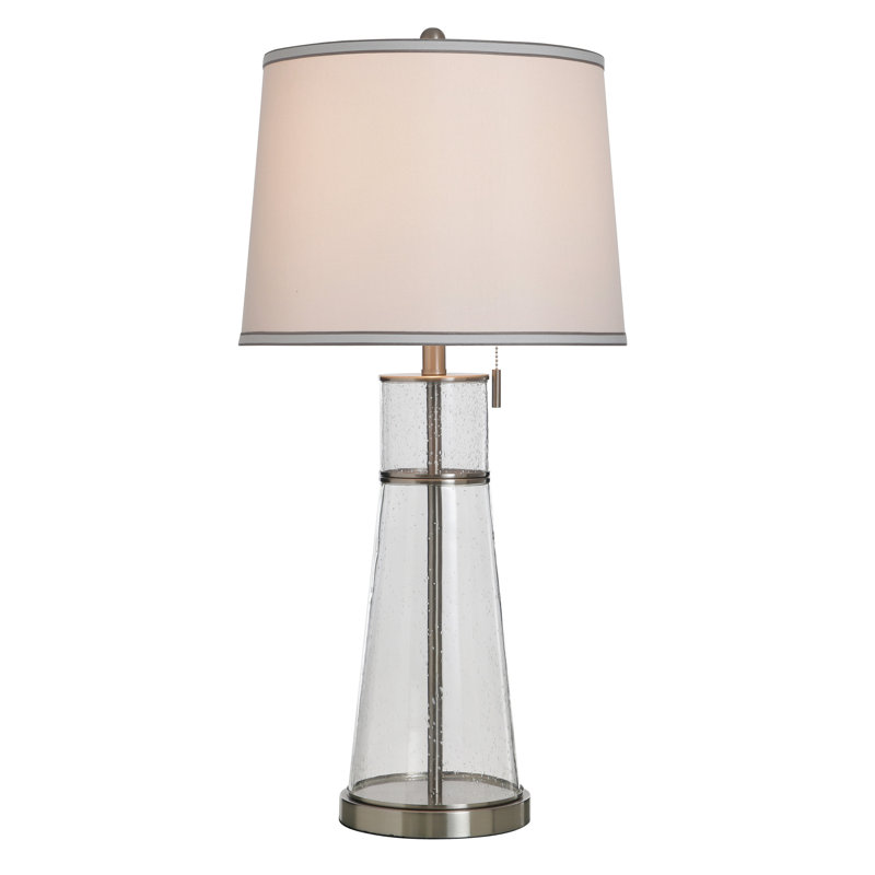 Doris Table Lamp - Clear Seeded - White Shade, Clear Seeded & Brushed Steel