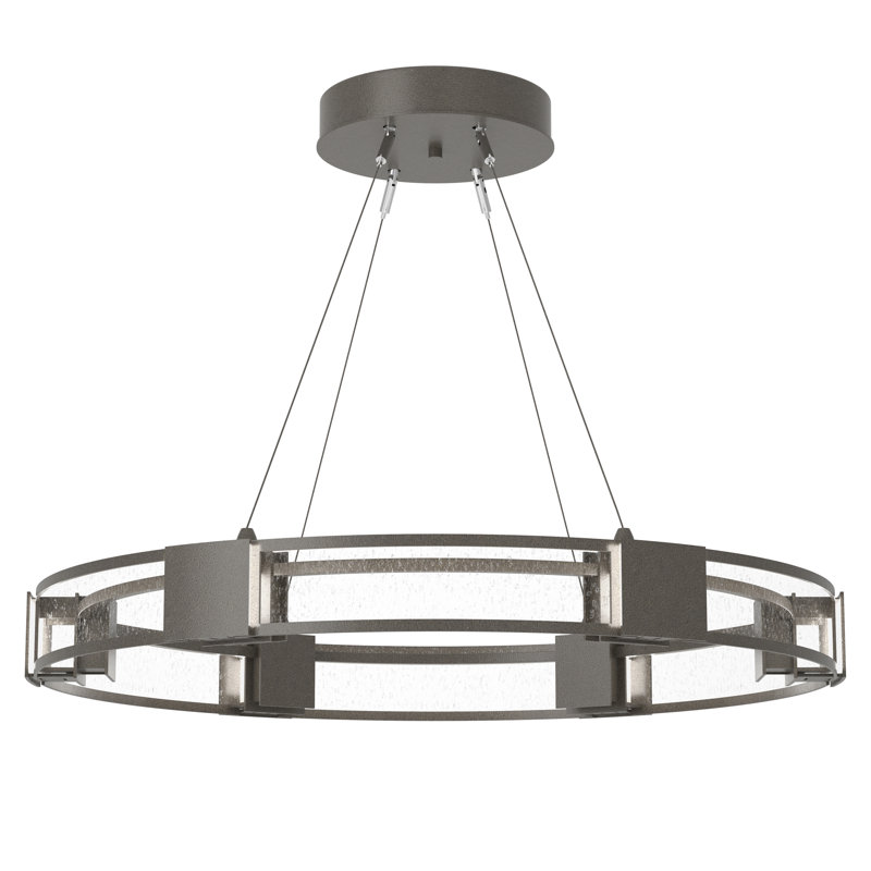Aura Glass Ring Chandelier, Dark Smoke, Seeded Clear Glass