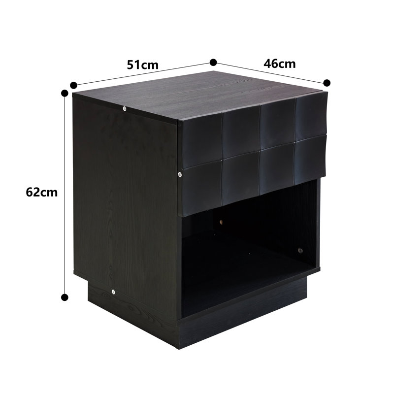 50.8cm W Particle Board Bedside Table, Black