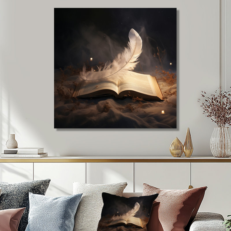 Plume d'inspiration écrivant le livre II - Plumes, art mural, Toile tendue, H 36 po x l 36 po x P 1,5 po