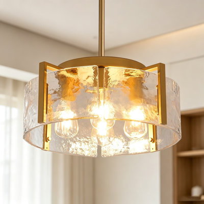 4-Light Modern Drum Chandelier with Textured Water Glass Shades