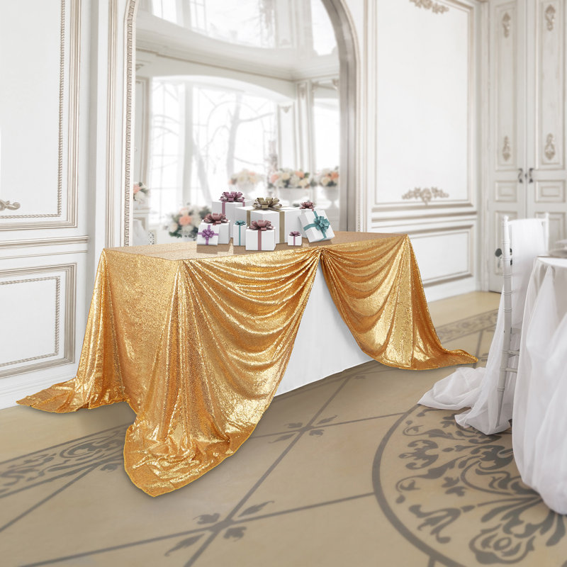  Solid Color Sequin Wedding Tablecloth, Gold, 156" x 90"