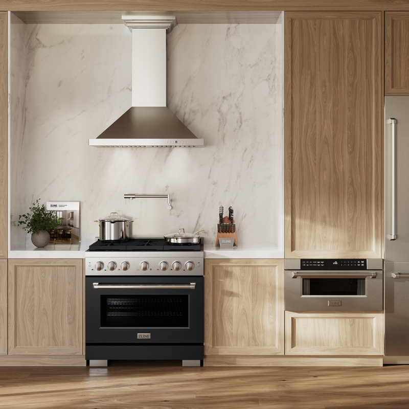 ZLINE 36" Paramount Dual Fuel White Matte Door Range w/ 6 Burners & Convection Oven (SDR-WM-36), Stainless Steel/Black Matte
