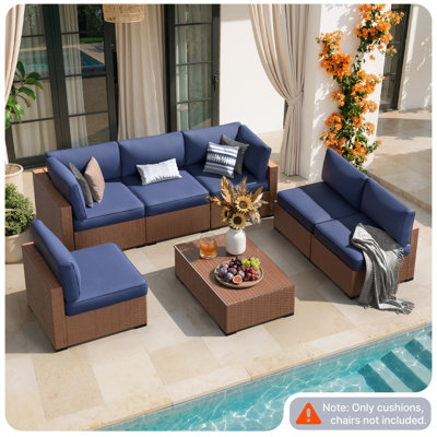  14-Piece Outdoor Patio Cushions Set for 6-Seat Sectional Sofa, 25.6" x 25.6" Replacement Couch Cushions, 4-Inch Thick Anti-Slip Garden Furniture Cushions, Blue
