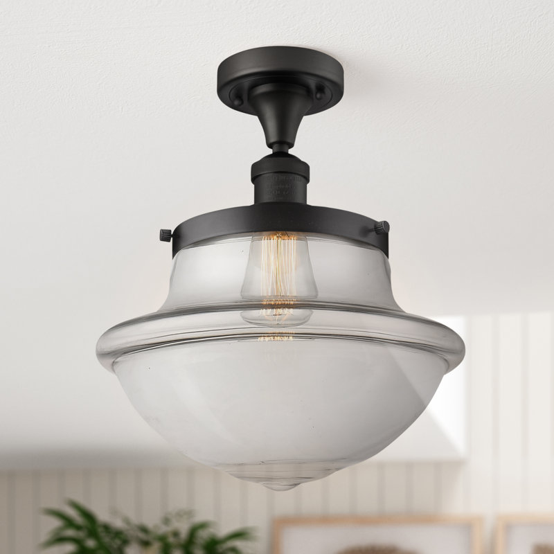 Plafonnier semi-encastré 1 lumière Baptiste, Ampoule à DEL rétro de 6 watts, Clair, Bronze frotté à l'huile