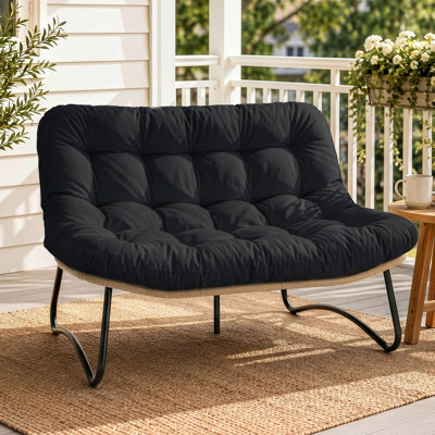 2-Person Oversized Outdoor Loveseat with Cushion, PE Wicker Double Lounge Chair for Patio, Porch, Balcony, Garden