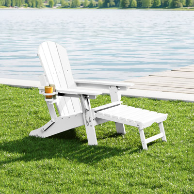 Outdoor Folding Adjustable Adirondack Chair With Cup Holder & Hideaway Ottoman