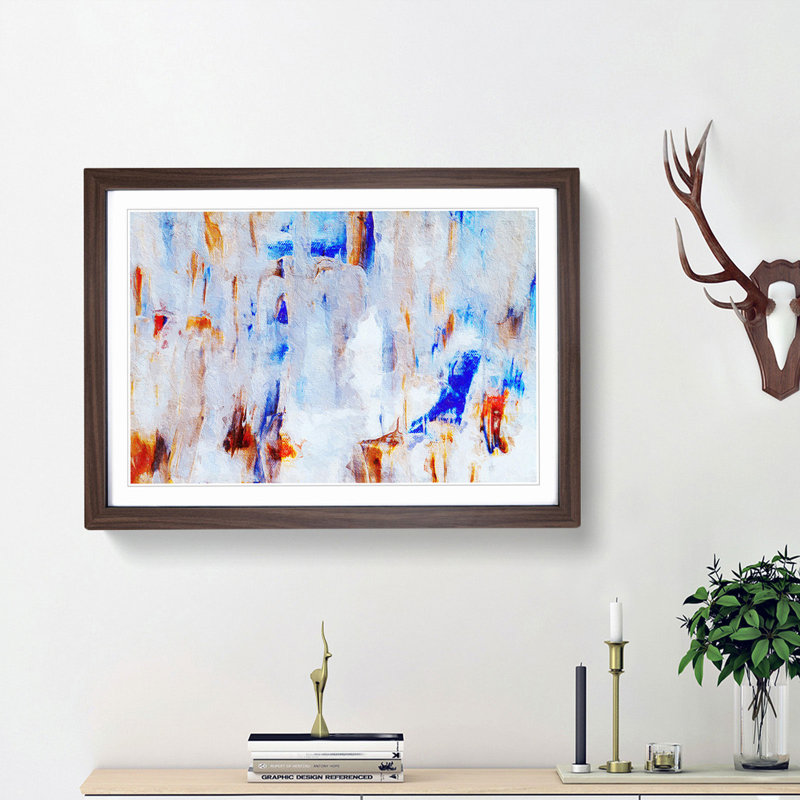 Abstract Vol.34 by S.Johnson - Single Picture Frame Painting, Walnut Framed, 45cm H x 63cm W x 2cm D