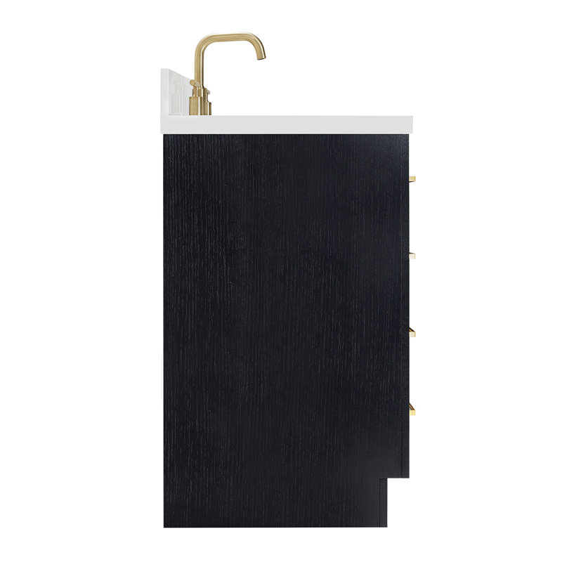 Thornaby 66'' Solid Wood Single Bathroom Vanity with 1.5'' White Quartz Top, Oval, Black Oak