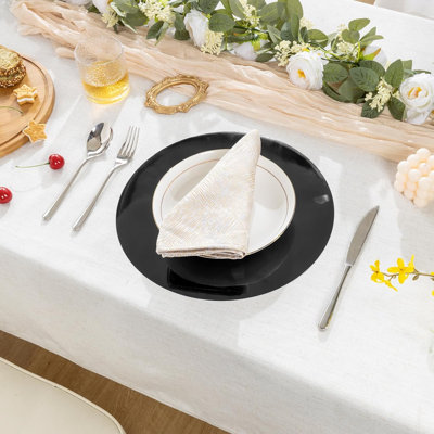 Disposable Paper Placemats Black, 13" Round Place Mats Dining Table Paper Charger Table Mat