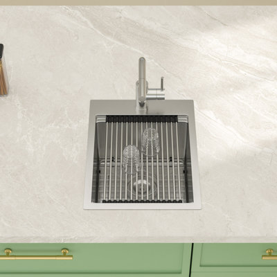 15'' L X 20'' W Drop-in Stainless Steel Workstation Kitchen Sink with Faucet, Single Bowl Kitchen Sink with Accessories