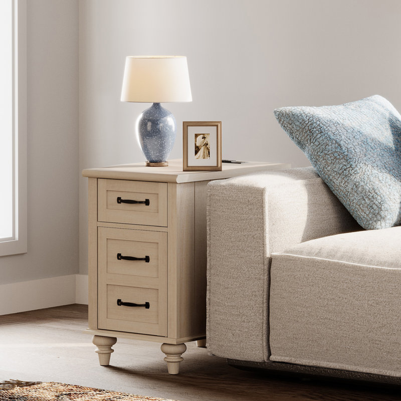 Table de chevet avec station de charge, table d'appoint avec un tiroir et une armoire, beige, Individuel