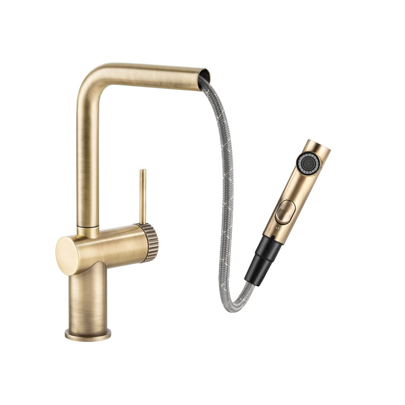 Abode Fraction Single Lever Pull Out Spray Tap, Antique Brass