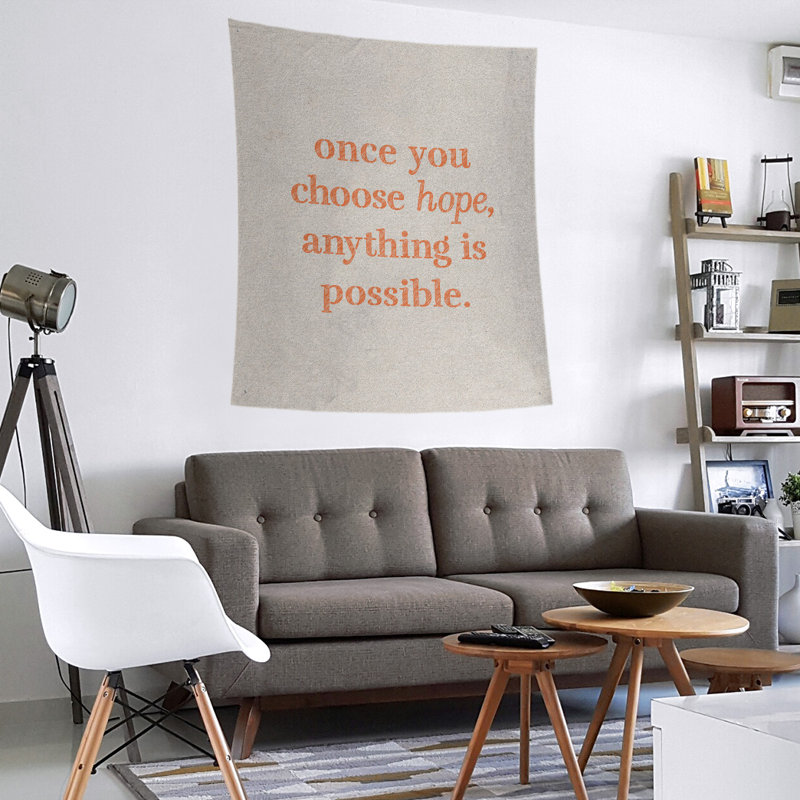 Tapisserie de polyester, citation en polyester, citation de l’espoir, H 104 po x l 88 po, Blanc / orange