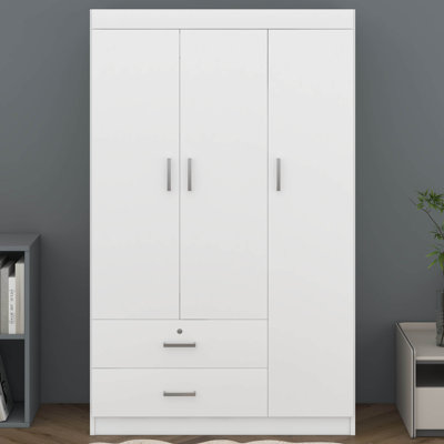 3 Doors Wardrobe Armoire Closet, Large Freestanding Armoire Wardrobe Cabinet With 2 Drawers, Bedroom Wardrobe by Latitude Run