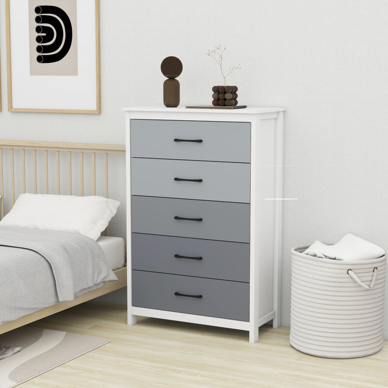 Allysyn 5 Drawer Dresser, White/Gray