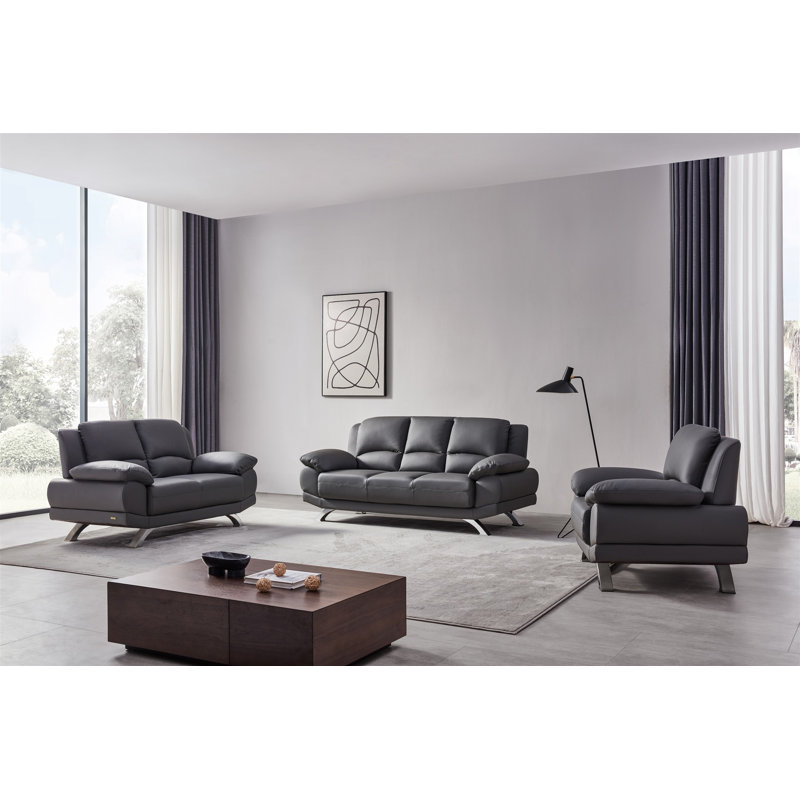 Upholstered Armchair, Gray Genuine Leather