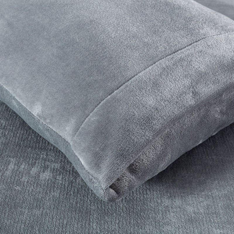 Soft Fleece Sheet Set, Queen Sheet Set with 2 Pillowcases, Medium Gray