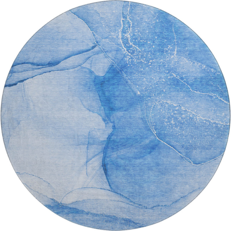 Premium Machine Washable Cerrito AMF507 Blue Rug, Round 8'