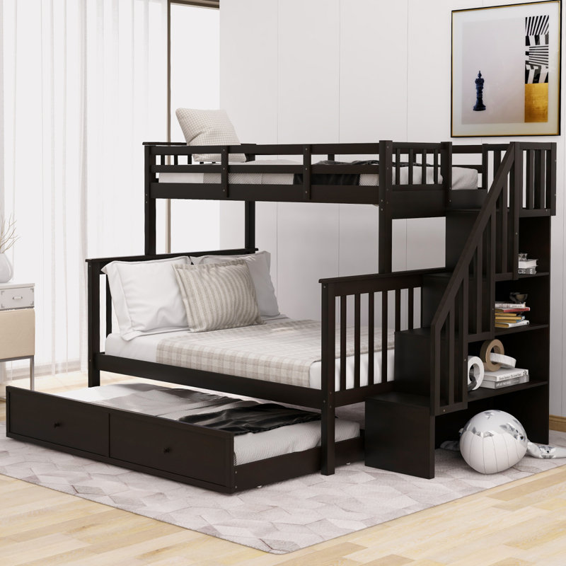 Alaina Twin Over Full Solid Wood Bunk Bed with Trundle by Three Posts™ Baby & Kids, Espresso