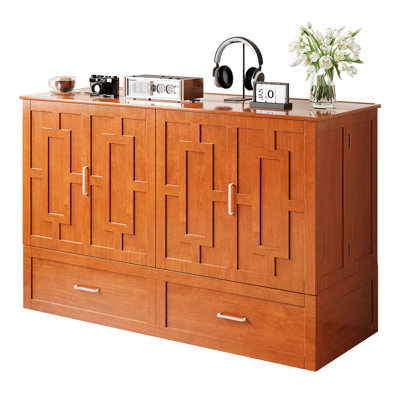 Modern Queen Murphy Cabinet Bed with Storage Drawer and USB Charging Station For Bedroom,Guest Room