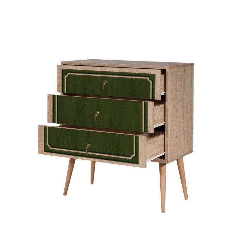 Commode 3 tiroirs l 31,5 po Bostick, Vert / beige