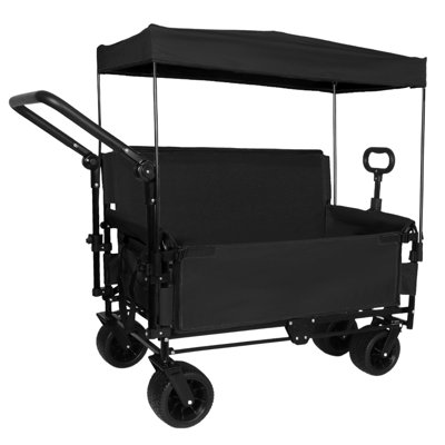 3-In-1 Folding Wagon Cart With Bench Seat & Canopy & Storage, 500Lbs Heavy-Duty, 180L Capacity, All-Terrain Wagon For Camping, Beach, Sports, & Garden