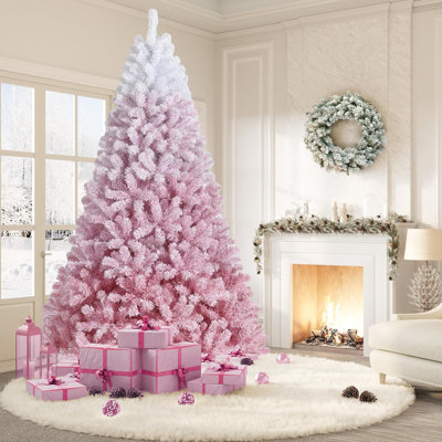 Sapin de Noël rose pré-illuminé de 1,8/2,3/2,7 m - Sapin artificiel, décoration de Noël pour la maison ou le bureau, entièrement illuminé par des DEL blanc chaud, base pliable, montage facile