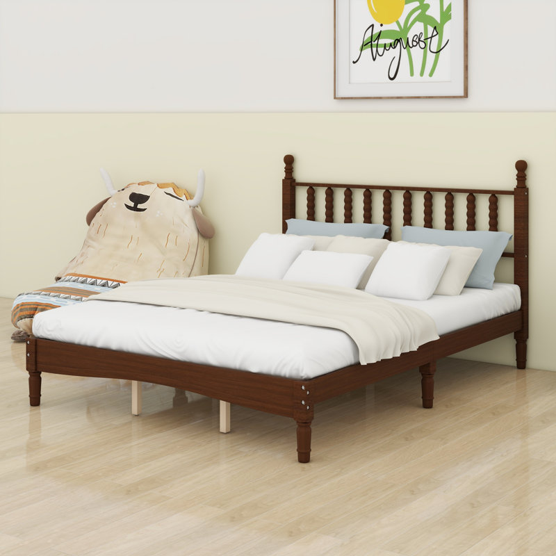 Lit plateforme en bois avec tête de lit en forme de gourde, lit plateforme de style rétro, Noyer
