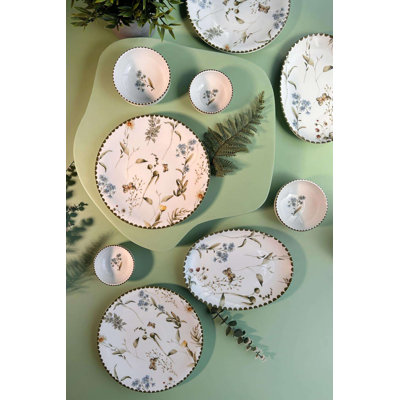 14-Piece Breakfast Set, 100% Porcelain, Includes 2 Platter (8.7 in), 4 Sauce Bowl (3.1 in), 2 Bowl (3.9 in), 6 Service Plate (8.3 in) | Dishwasher & Microwave Safe | Elegant Dining Experience for Every Meal