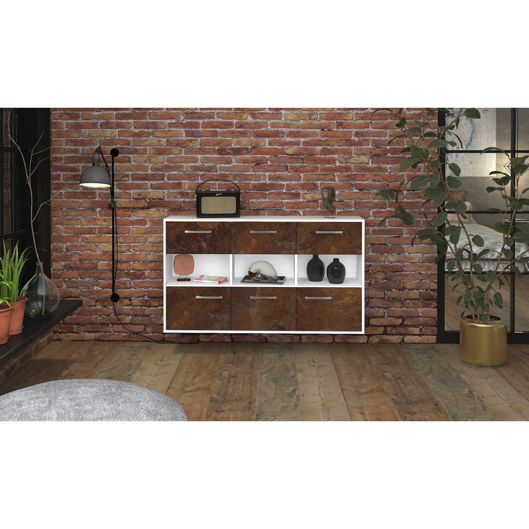 Sideboard Nakayla, Farbe: Weiß/Anthrazit, Fliegend/Metallgriffe, Größe: 136x79x35 cm