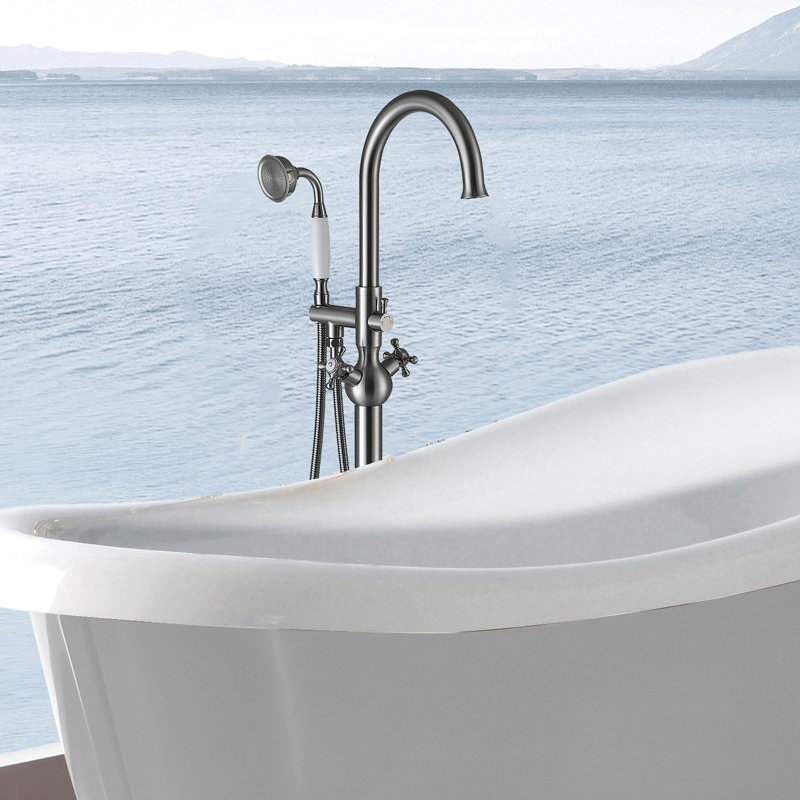 Robinet de baignoire en métal avec douche à main - Nickel brossé, ajout élégant à la salle de bain