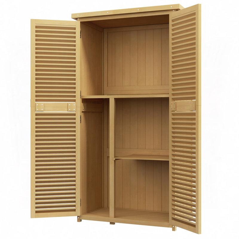 5' X 3' Wooden Outdoor Storage Cabinet, Garden Sheds & Outdoor Storage With Asphalt Roof & 2 Large Wood Doors With Lock, Yellow