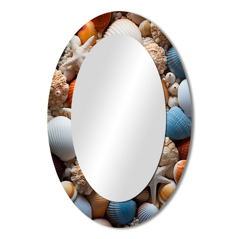 Photo de plage coquillage symphonie VI - miroir décoratif ovale animaux sur métal, 36 po x 24 po