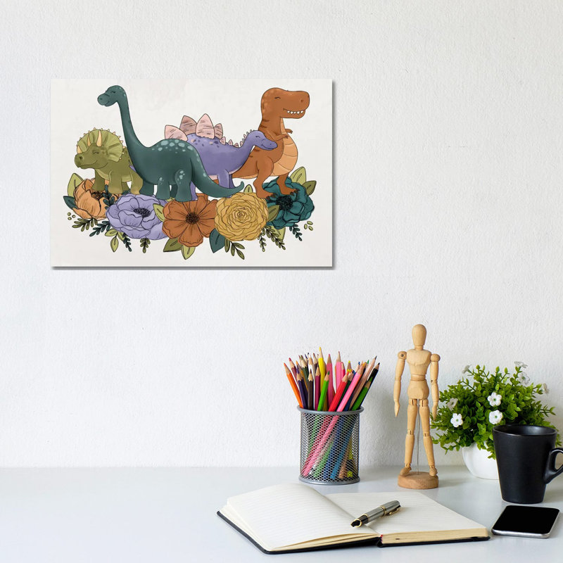 Dinosaur Florals by Katie Bryant - Wrapped Canvas Gallery-Wrapped Canvas Giclée, 20.32 cm H x 30.48 cm W